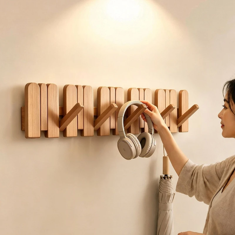 Wooden Coat Racks Wall-mounted Foldable Clothing Rack Creative Living Room Clothes Hanger Interior Multifunctional Furniture