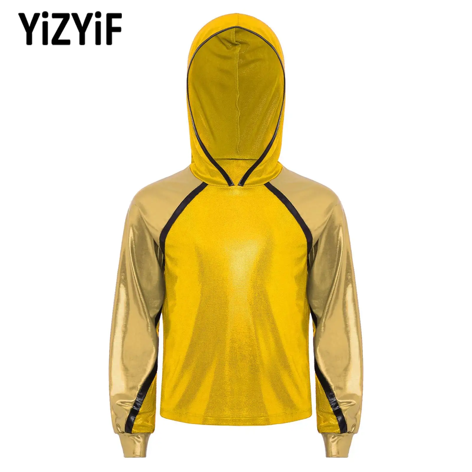 

Kids Metallic Hoodie Long Sleeve Hooded Top Girls Jazz Hip Hop Street Dance Performance Casual Sports Workout Exercise Costumes