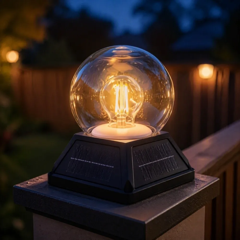 Dimmer Round Ball Solar Post Light IP65 Waterproof Timer Solar Pillar Lamp Dimmable 2400mAh Battery Bubble Lawn Light Garden