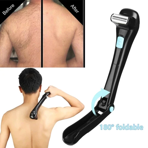 Imagen 2 del producto Afeitadora eléctrica plegable de 180 grados para hombres, afeitadora de pelo trasera con batería, utensilio para eliminar el pelo con mango largo Manual