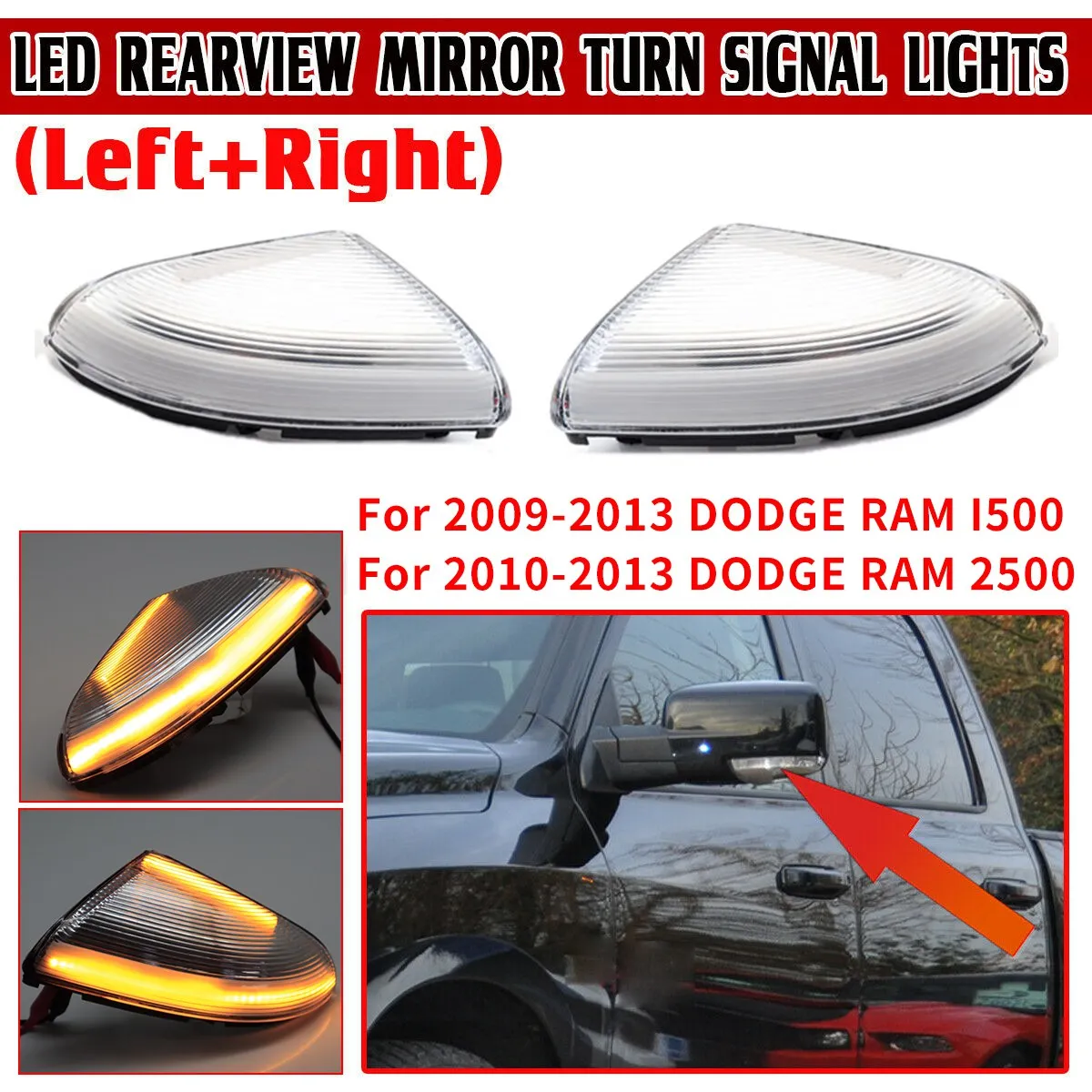 Car Dasbecan Front Left & Right Side Mirror Turn Signal Light for Dodge Ram 1500 2500 2009-2013 68064949AA 68064948AA