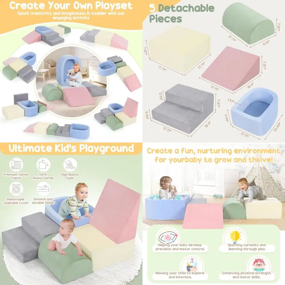 5-Color Toddler Indoor Climbing Blocks with Ball Pit, Soft Play Center (Balls Not Included)