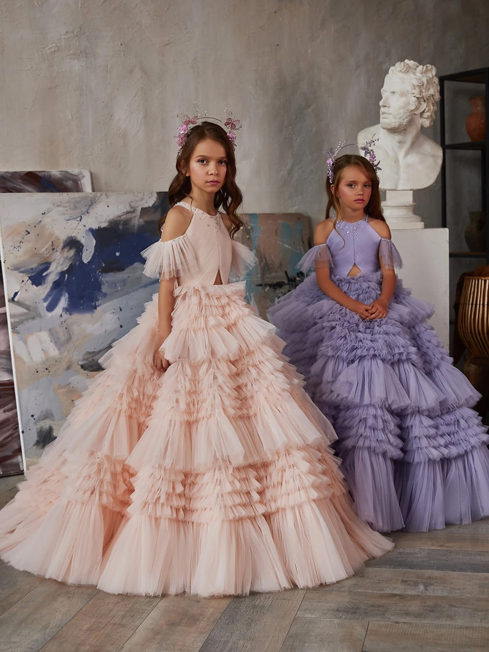 Tulle Puffy Flower Dress For Girl manica corta Girl Wedding Party Dress abiti da ragazza carina per una festa molto elegante