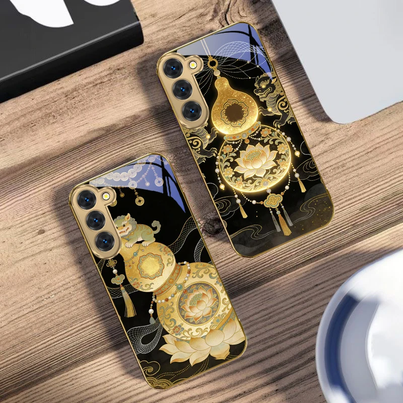

Golden Lion Calabash For Samsung Galaxy S26 S20 FE S21 S22 S23 Plus S24 Ultra 25Ultra S21+ S9 S22 S8 Golden glass phone case
