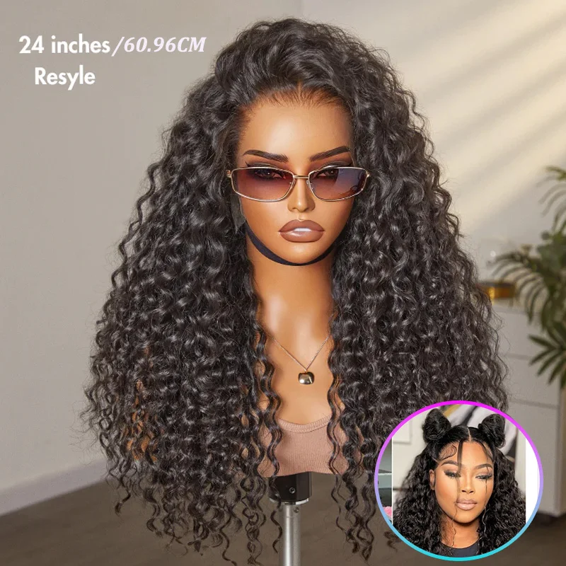 Pelucas delanteras de encaje de onda profunda 13x4 - Pelucas frontales transparentes HD de 200% de densidad - Sin pegamento, prearrancadas con pelo de bebé - Negro natural