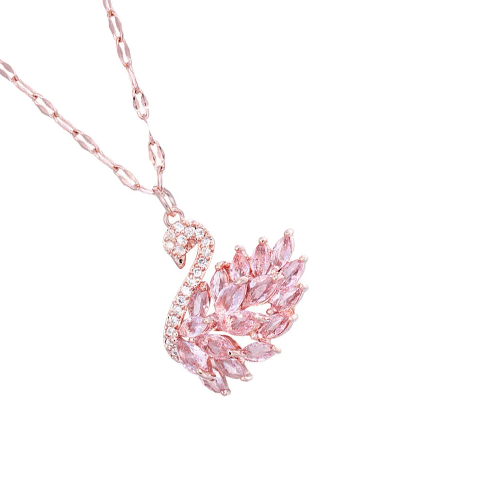 Zircon Necklace Neck Decoration Elegant Neck Chain Swan Shaped Necklace Neck Jewelry Pink