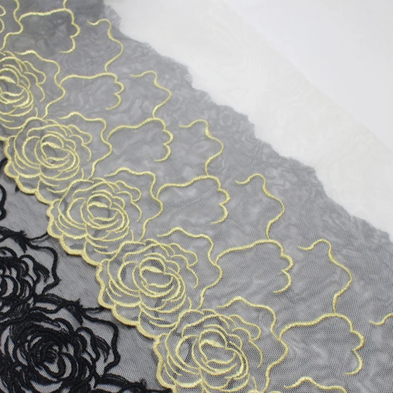 30Yards Black Embroidery Lace Trim Clothing Accessories Dress Sewing Applique Costume Lace Wedding 20.5cm Width