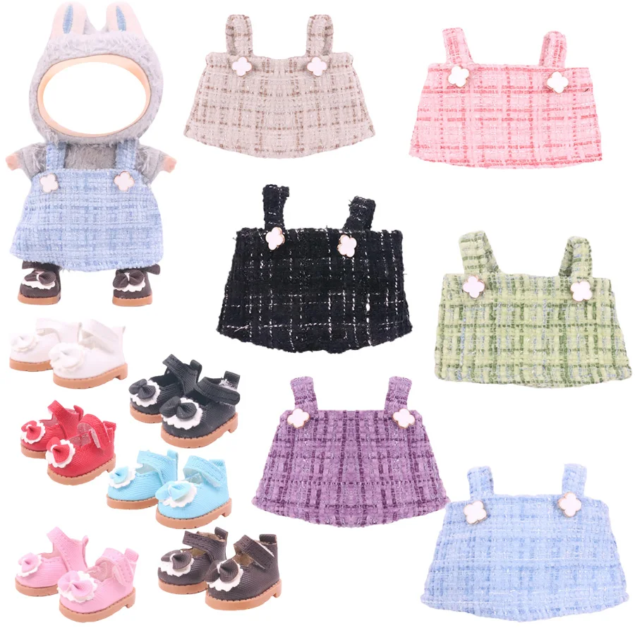 

Подходит для куклы Labubu 17 см, брелок для одежды, аксессуар, темпераментное платье, юбка, кожаный комплект обуви, детский подарок