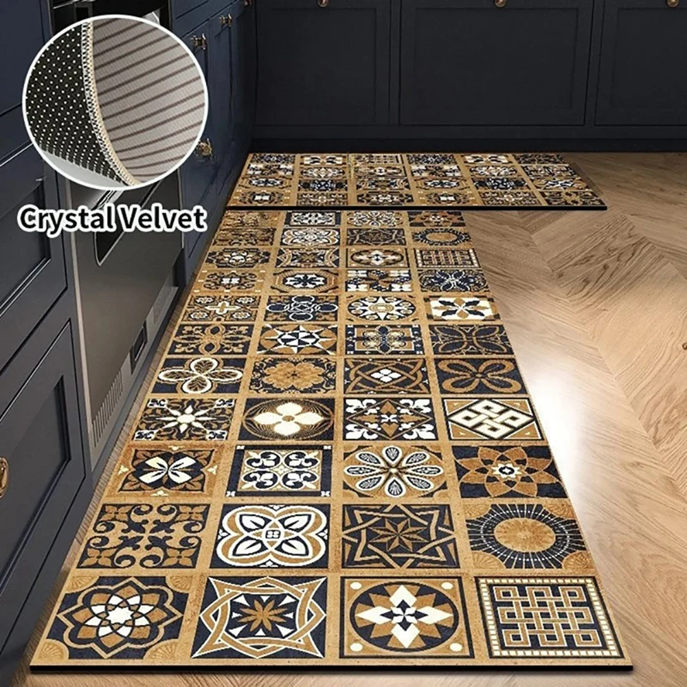 Rutschfeste Küchenmatte aus Kristallsamt, super saugfähige Fußmatten für die Küche, lange Teppiche, Badezimmer-Eingangstürmatte, Schlafzimmer, lange Teppiche – Detail 16