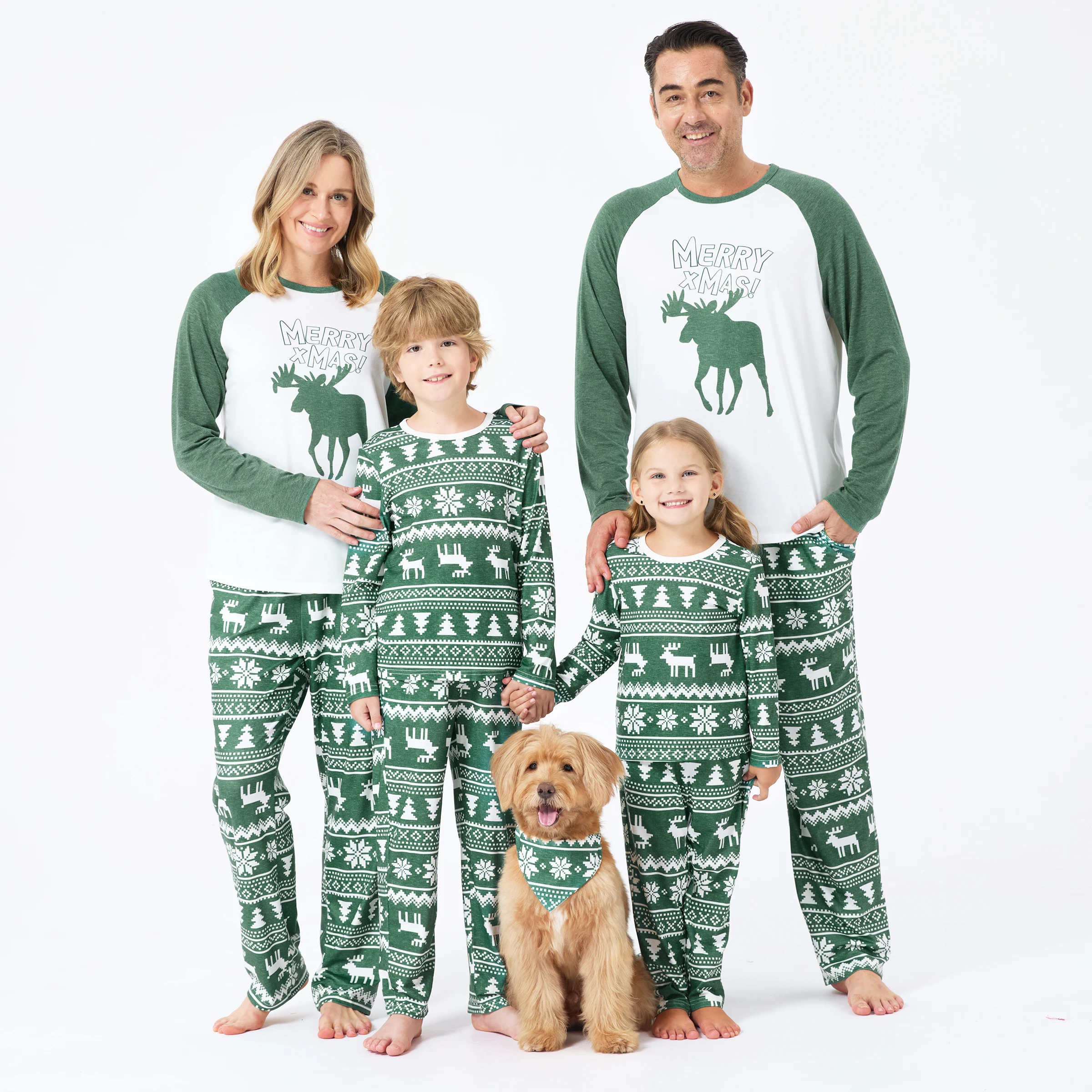 

PatPat Christmas Matching Family Pajamas Set Reindeer and Snowflake Green Print PJS