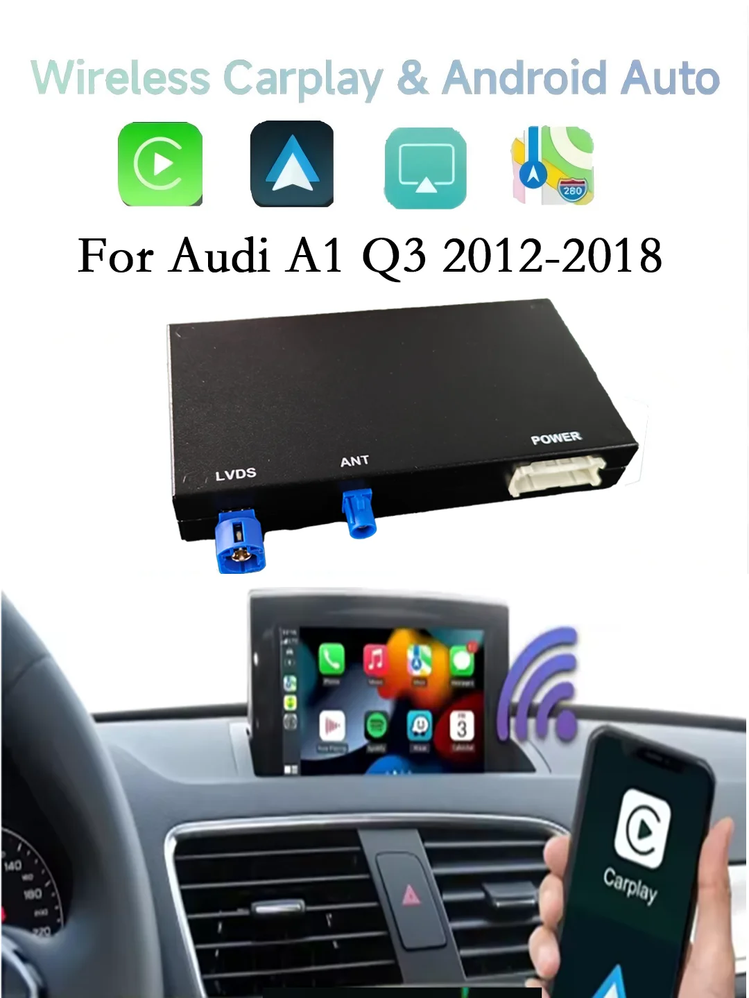 AREASY Wireless CarPlay for Audi A1 Q3 2012-2018 MMI 3G RMC Car Play Android Auto Mirror-Link Retrofit Box Support Rear Camera