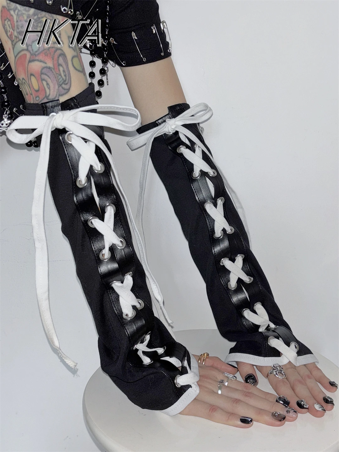 Y2K Yabi Culture Cross Tether Harajuku Show Tide Gloves Accessories Female Personality KPOP Dancing Half Finger Sleeves Women