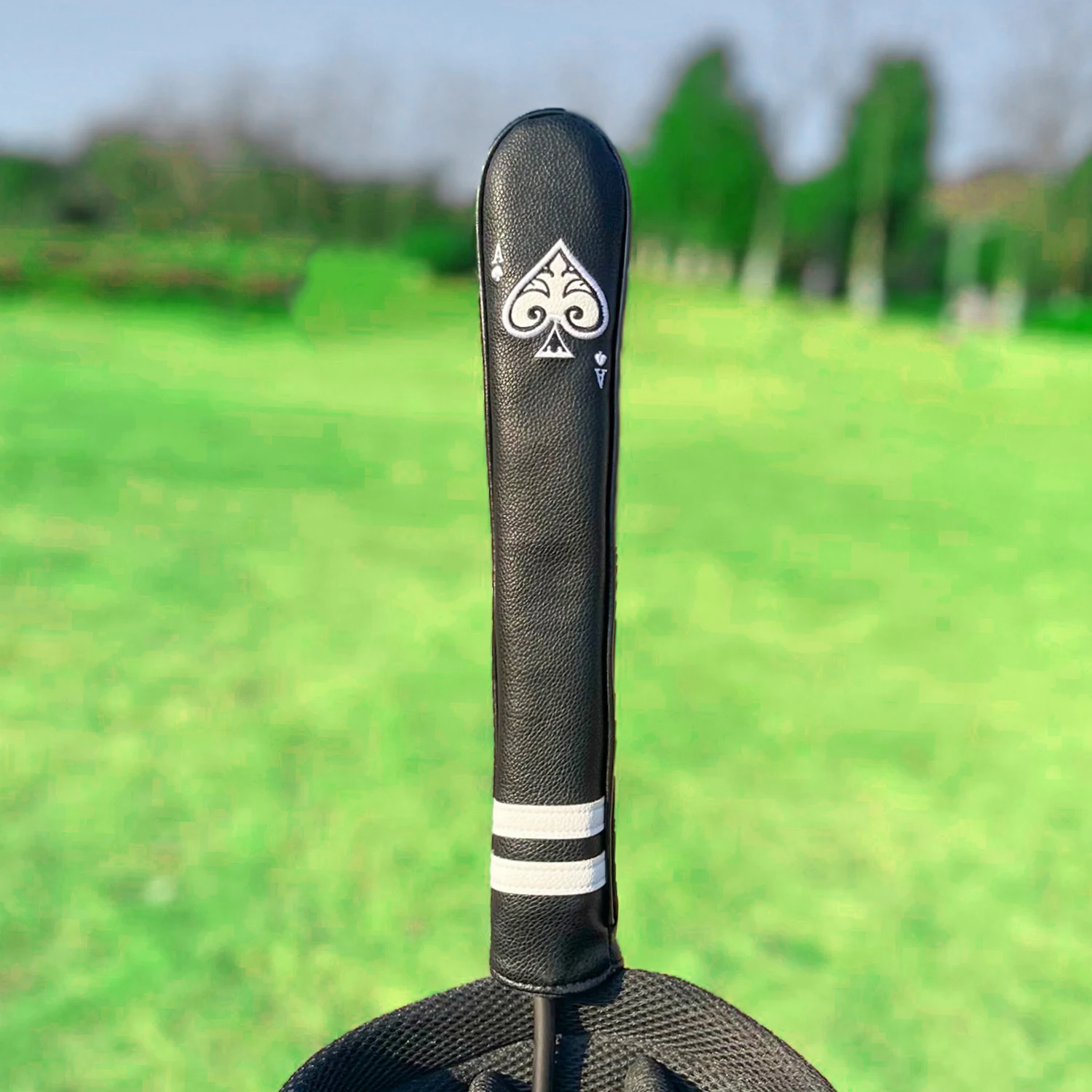 1PC Golf Alignment Stick Cover, Black Spade Poker Card Pattern Protective Sleeve for Golf Direction Rod, Golf Training Accessory
