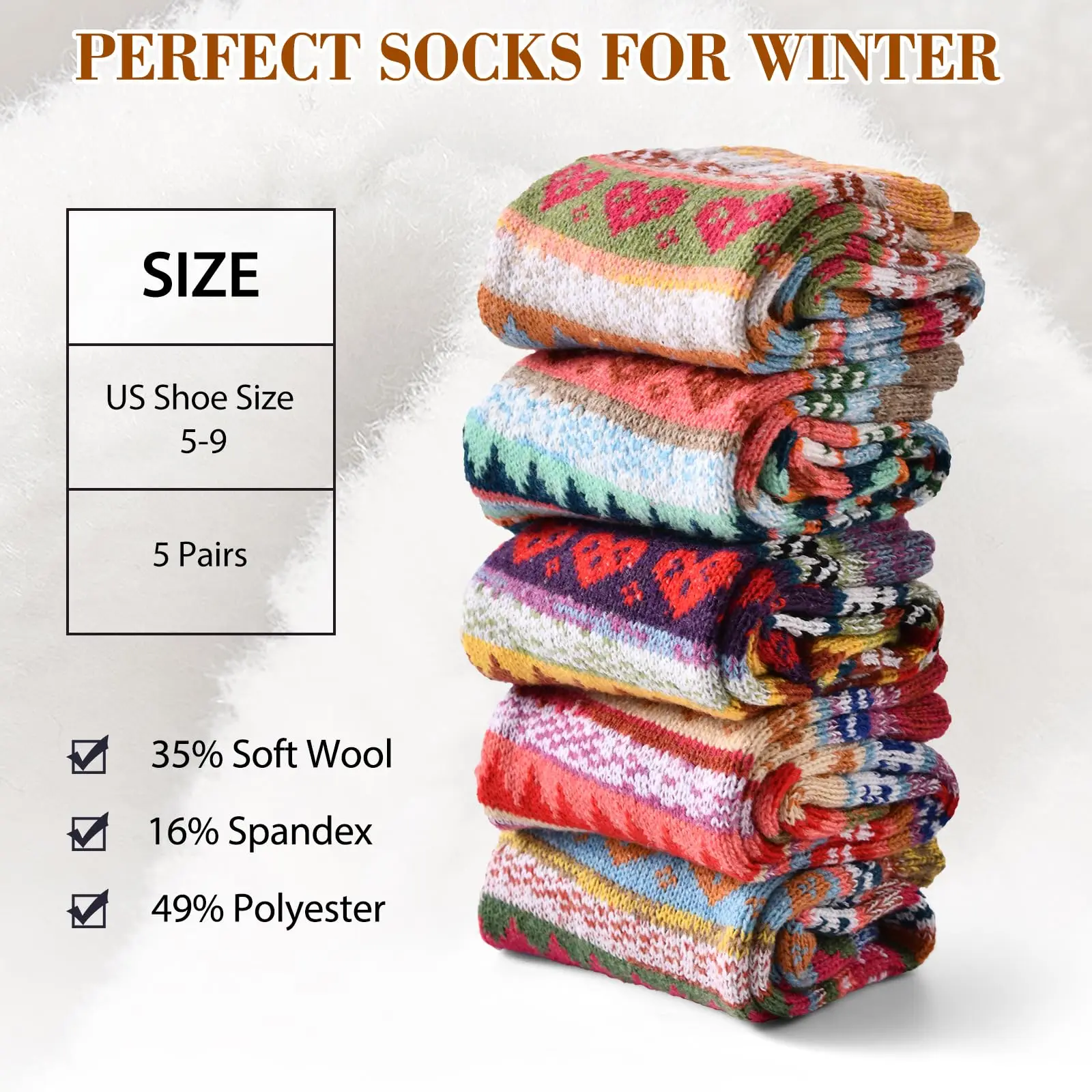 5 Pairs Wool Socks for Women - Womens Wool Socks Winter Warm Wool Socks Men Cozy Knit Socks Boots Socks for Women