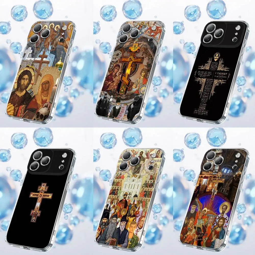 

Orthodox Cross Icon Jesus God Phone Case For iPhone 17,16,15,14,13,12,11 Plus,Pro,Max,Plus,E,Air,Mini Transparent Cover