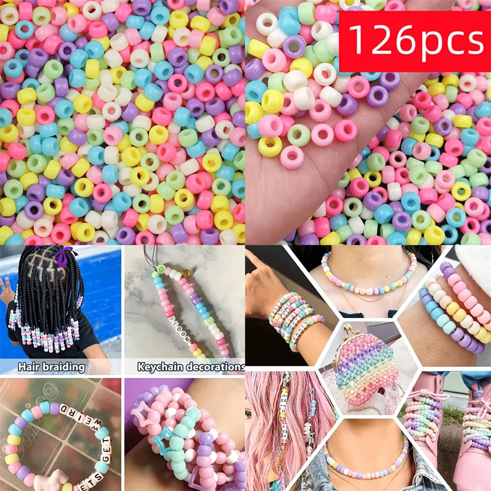 126pcs 6 * 9mm large hole circular acrylic beads, DIY loose beads, accessories, pendants, decorative beads, holiday gifts