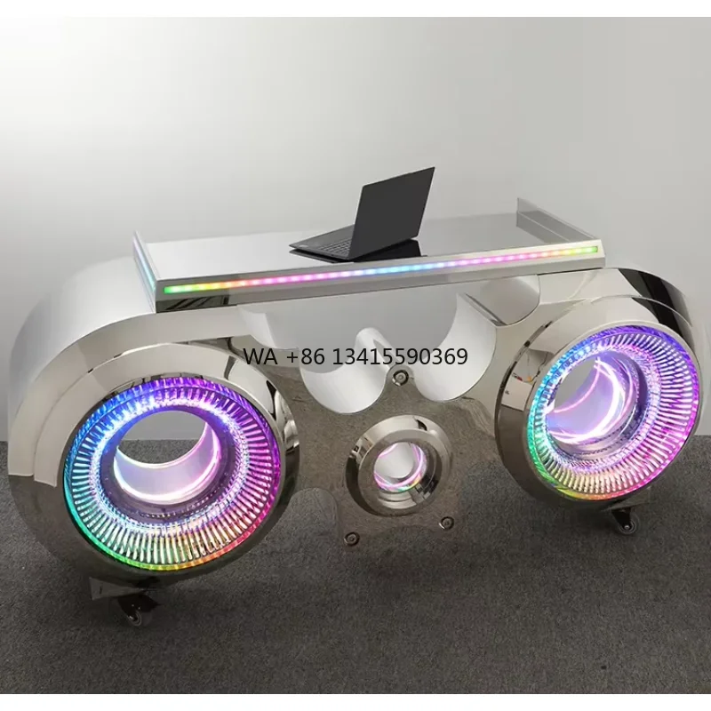 

High Quality Custom Logo 3D LED Screen DJ Booth Stand Table Fine Polishing Stainless Steel Light Bar Digital Signage Displays