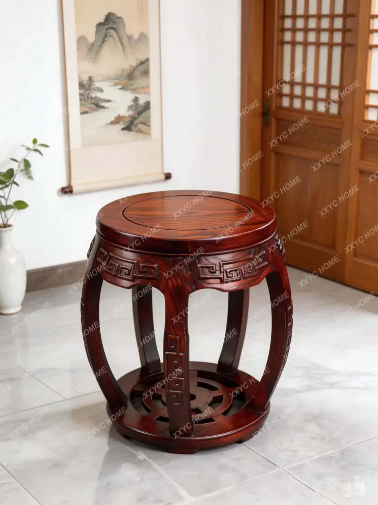 All solid wood copper coin stool wood square stool round drum shoe changing stool