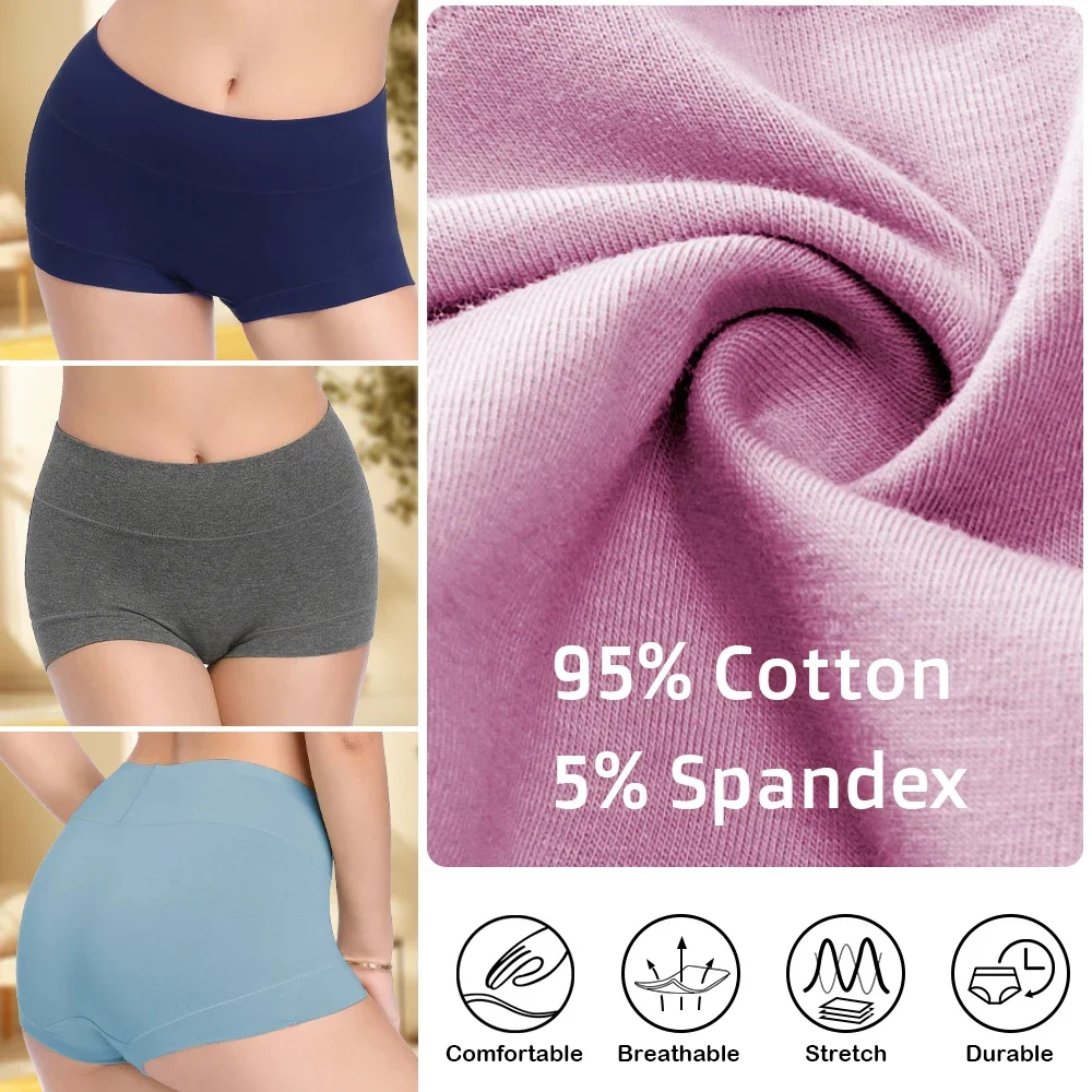 5PCS Seamless Women Boxers Underwear Cotton Safety Boyshorts Panties Ladies Cozy Full Coverage Lingerie Plus Size Underpants Set