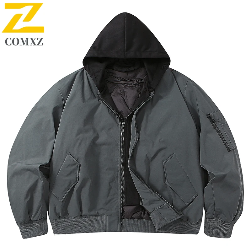 Warm Down Jacket Men's American Fake Two Piece Hooded Winter Outdoor Skiing Puffer Jacket Street Gorpcore Cotton Padded Jacket