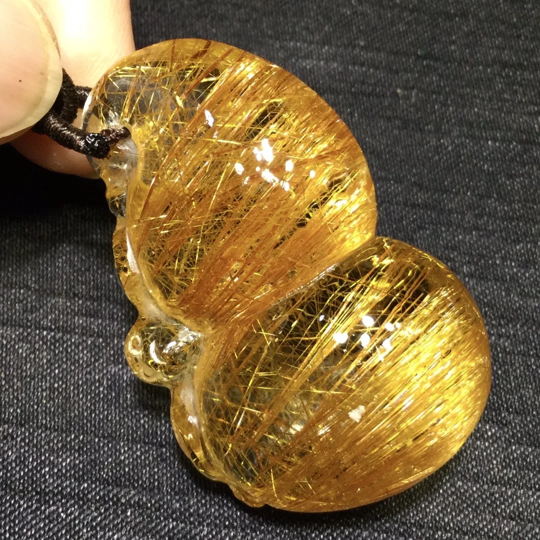 

Подвеска из натурального золота с рутилированным кварцем, тыква, цветок, рутилированный кварц, ювелирные изделия 41,5*27*17 мм для мужчин и женщин, Бразилия AAAAAAA