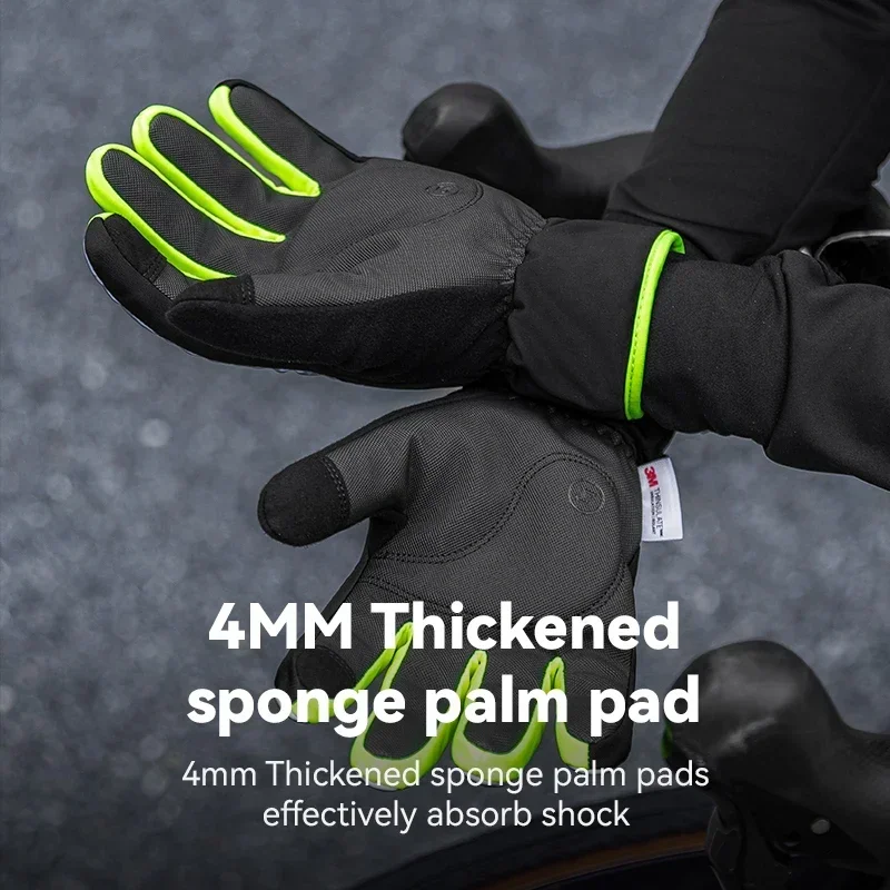 

ROCKBROS Cycling Gloves Winter Windproof Keep Warm Reflective Gloves Thickened Palm Pad Touch Screen Night Cycling Glove MTB Men