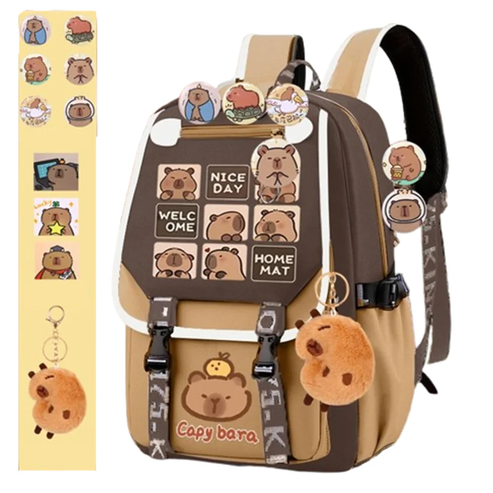 

Multi-Compartment Capybara Backpack Waterproof Large Capacity Cartoon Animal School Bag Oxford Cloth Multi Functional