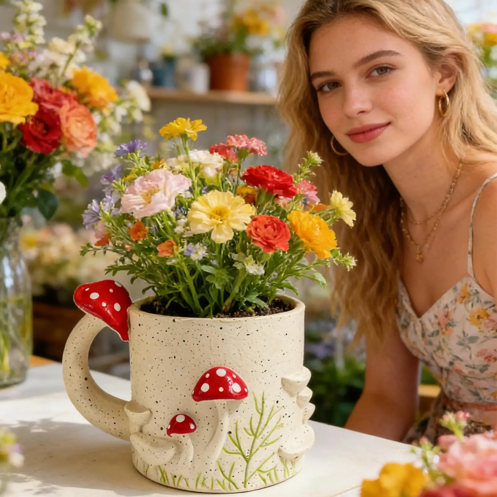 Resin Pot For Indoor Plants Bohemian Mini Houseplants Container Indoor Resin Flower Pot Mushroom Theme For Garden Patio Porch