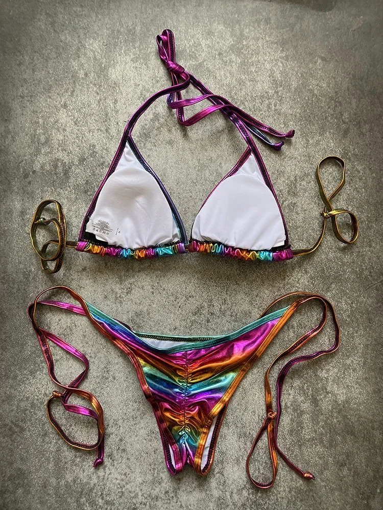 Glanzende Badkleding Vrouwen Halter Baders Bling Lovertjes Bikini Set Uitgesneden Push-Up Gewatteerde Badpak String Badkleding Glitter Biquini