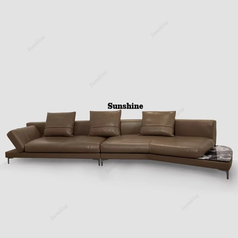 

Итальянский минималистичный кожаный диван для современной минималистичной виллы, угловой, с подлокотниками, для гостиной