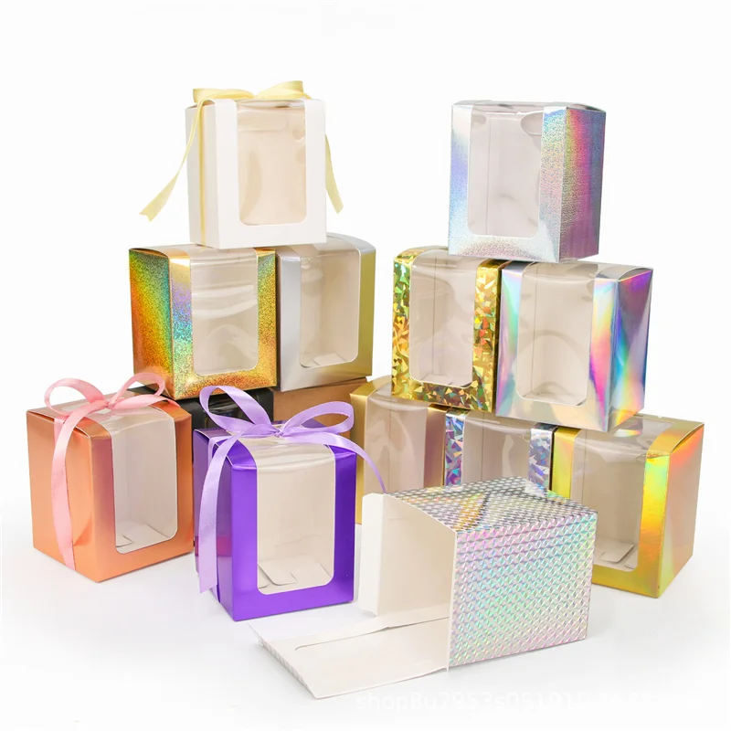 

200Pcs/Lot Laser Colorful Cupcakes Containers Gift Boxes with Window for Wedding Candy Boxes