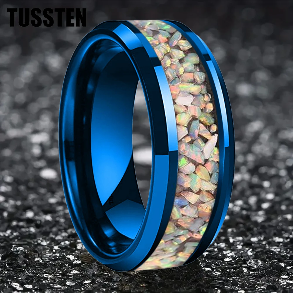 Dropshipping TUSSTEN 6/8MM Color Opal Ring Nice Women Tungsten Engagement Wedding Band  Trendy Jewelry Comfort Fit