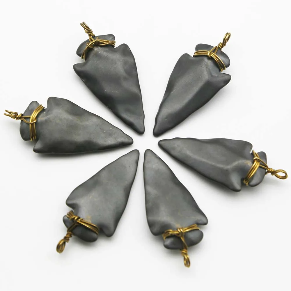 Natural Black Gallstone Hematite Arrow Shaped Hand Woven Necklace Pendant Fashion Charm Jewelry Accessories Gift Wholesale 10Pcs