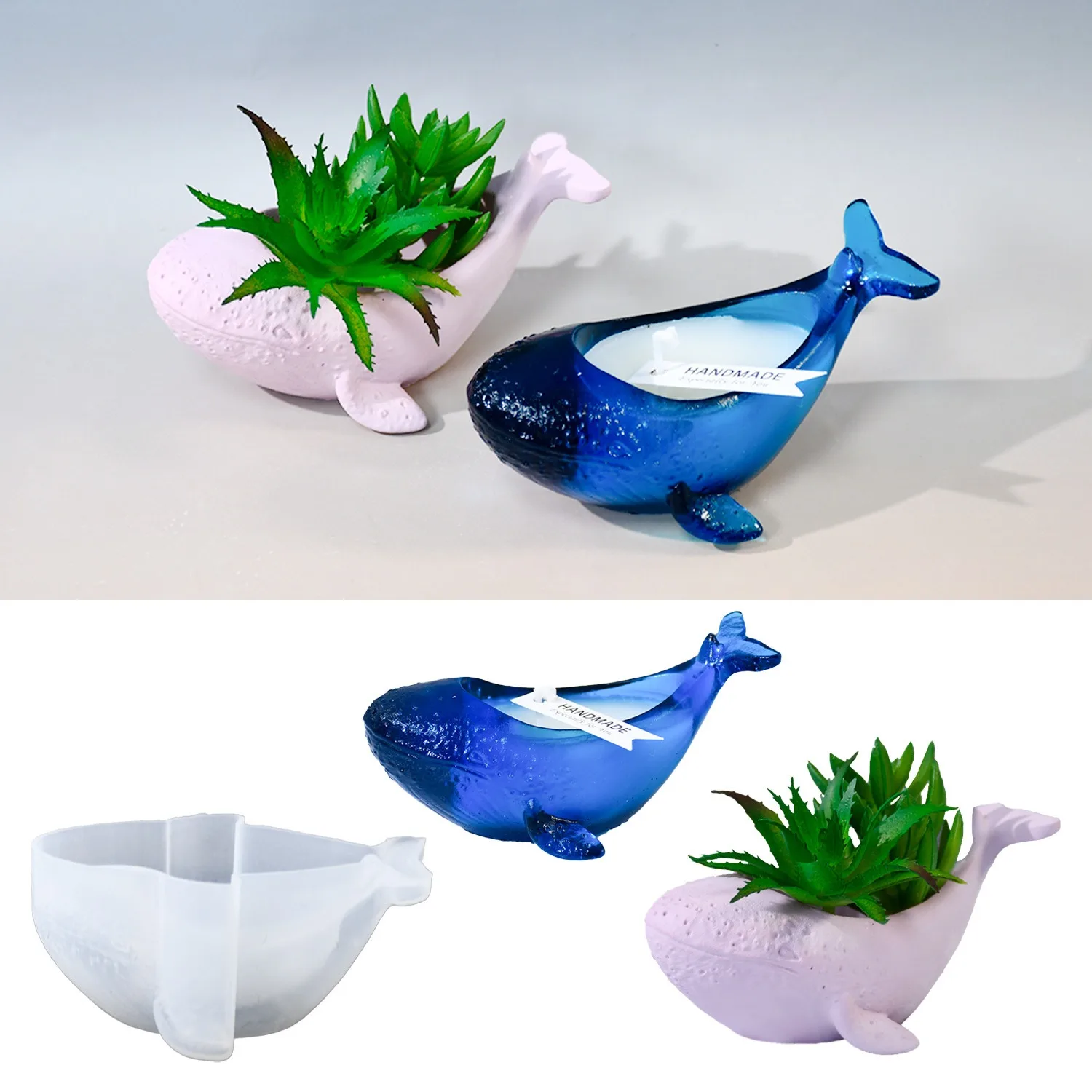 Diy Glue Drop Mold Whale Candlestick Silicone Mold Gypsum Succulent Flower Pot Storage Mold