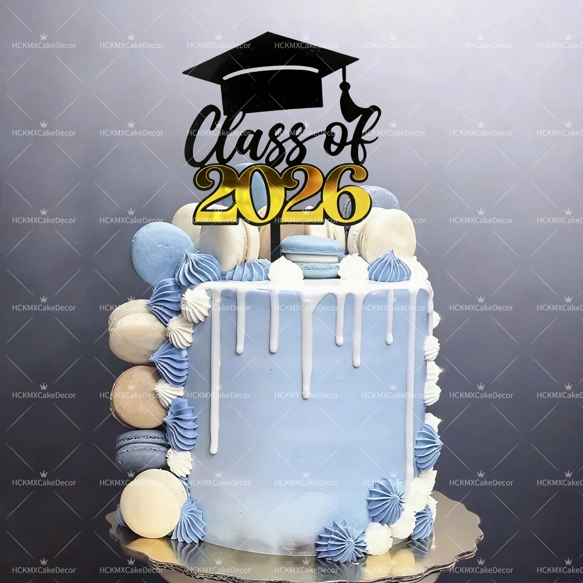 3pcs/6pcs Acrylic Black Gold Class of 2026 Cake Topper Set, Graduation Cap Diploma Cake Decorations, Mi Graduación 2026 Grad view 2