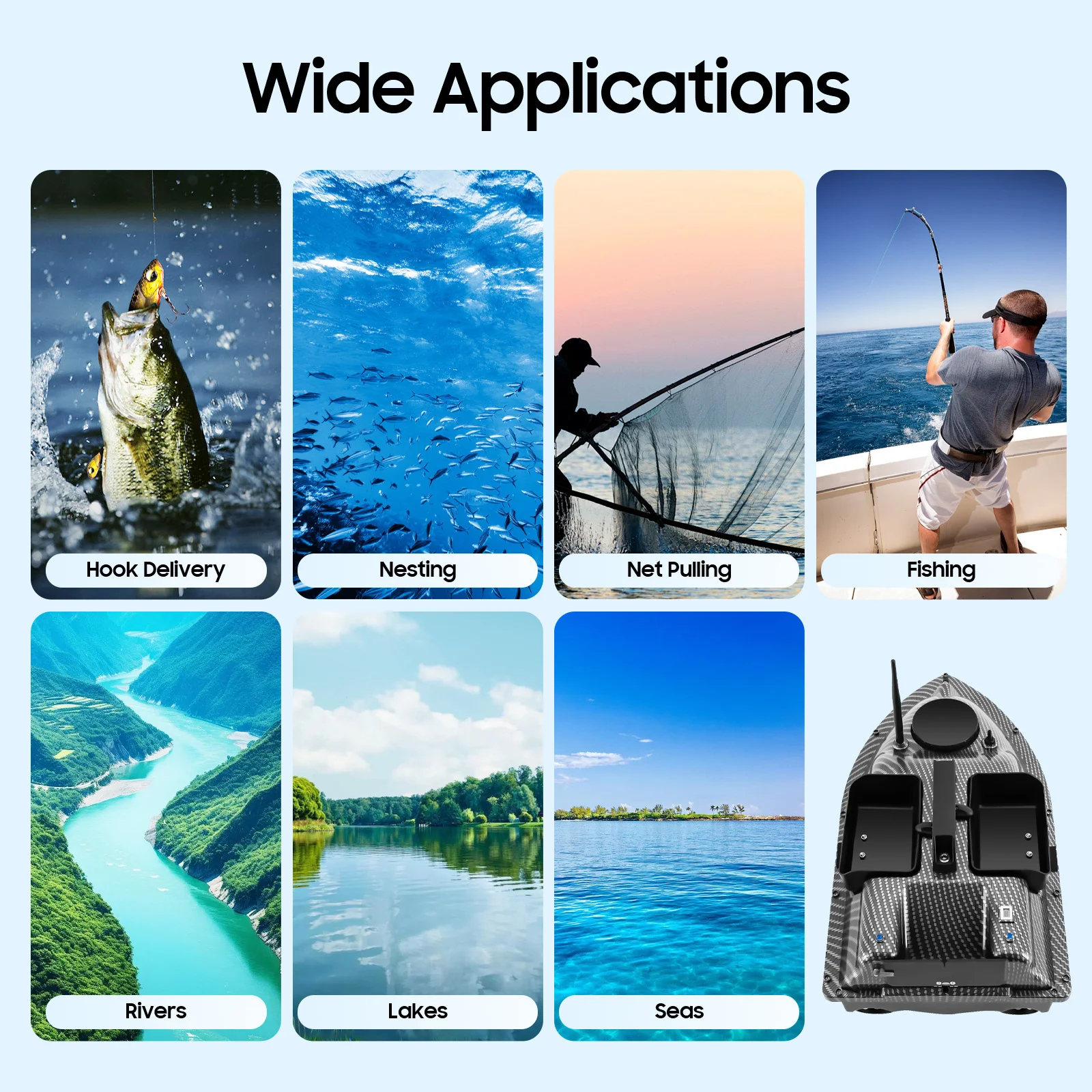 52W Angelköderboot RC Fischerboot Köderboot Fernbedienung für Surfangeln mit LCD-Bildschirm 9,84 * 19,69 * 5,9 Zoll