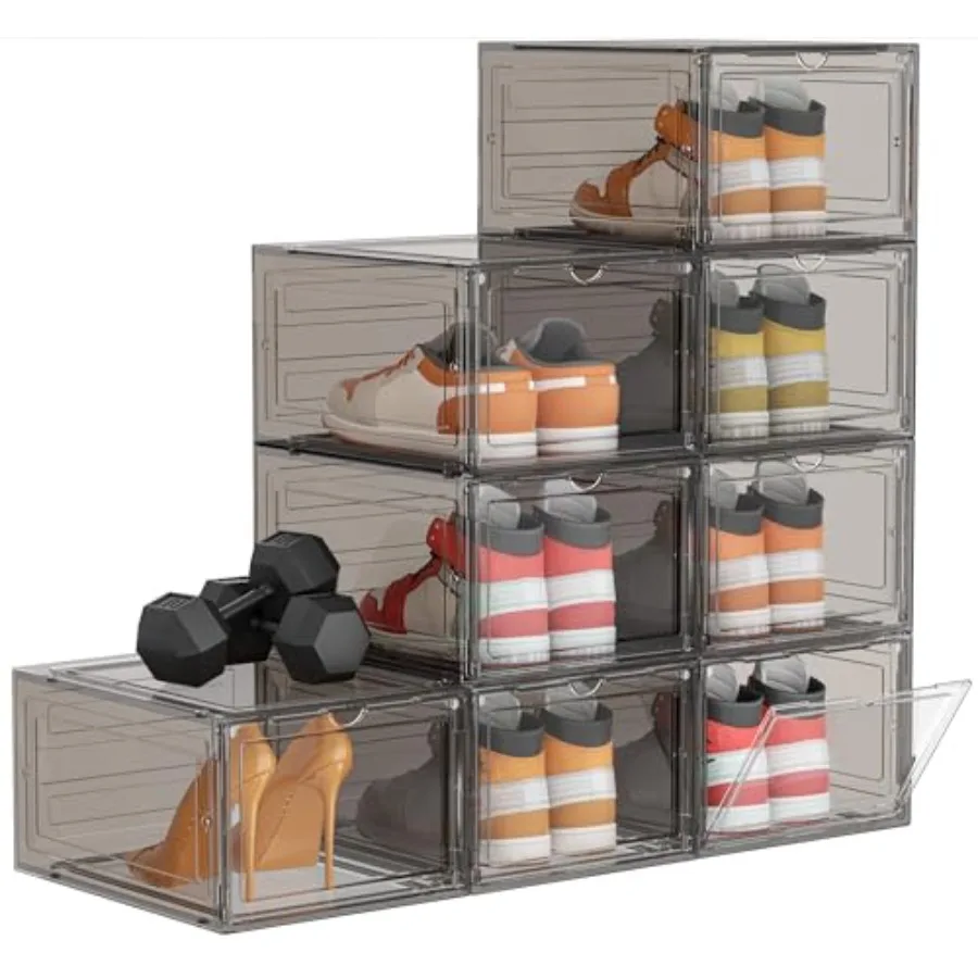 

Shoe Storage, 8 Pack Shoe Organizer Hard Plastic Shoe Box, Shoe Boxes Clear Plastic Stackable, Shoe Boxes with Lids for Size 13