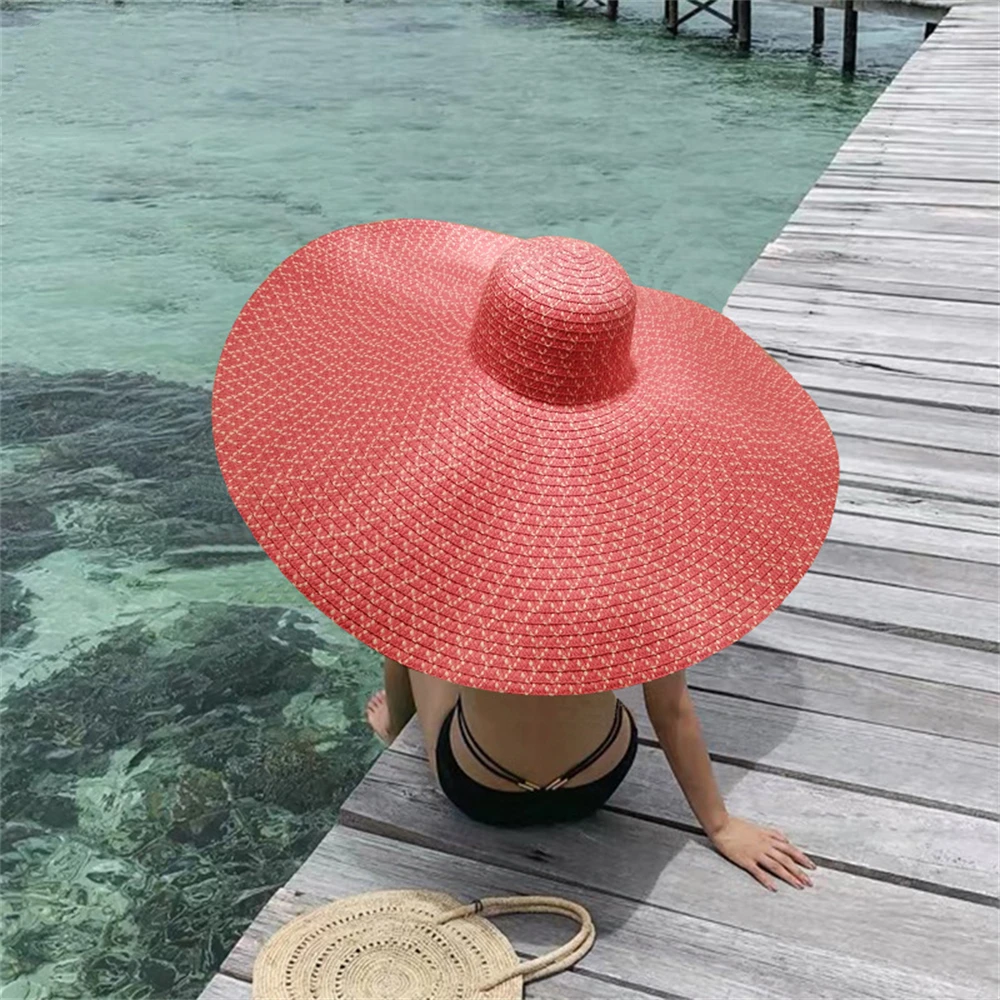 70cm Plus Size Sun Protection Nude Beach Hats For Women Summer Fashion Straw Caps 25cm Wide Brim Oversized Foldable Sunshade Hat