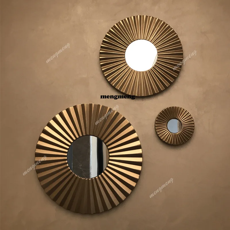 

Light luxury round decorative mirror American bedroom classical wall-mounted retro creative wall-mounted combination mirror