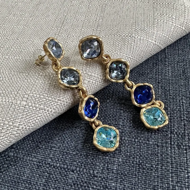 Fashion Full Diamond Inlaid Stained Glass Crystal Square Candy Geometric Temperament Stud Earrings