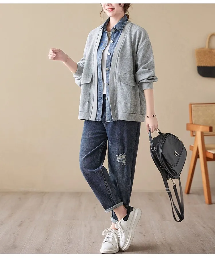 

Women's Spring Coat Women's 2025 Spring and Autumn New Fashion Woman New Style Cowboy Splicing Fake Two Piece Baseball Jacket