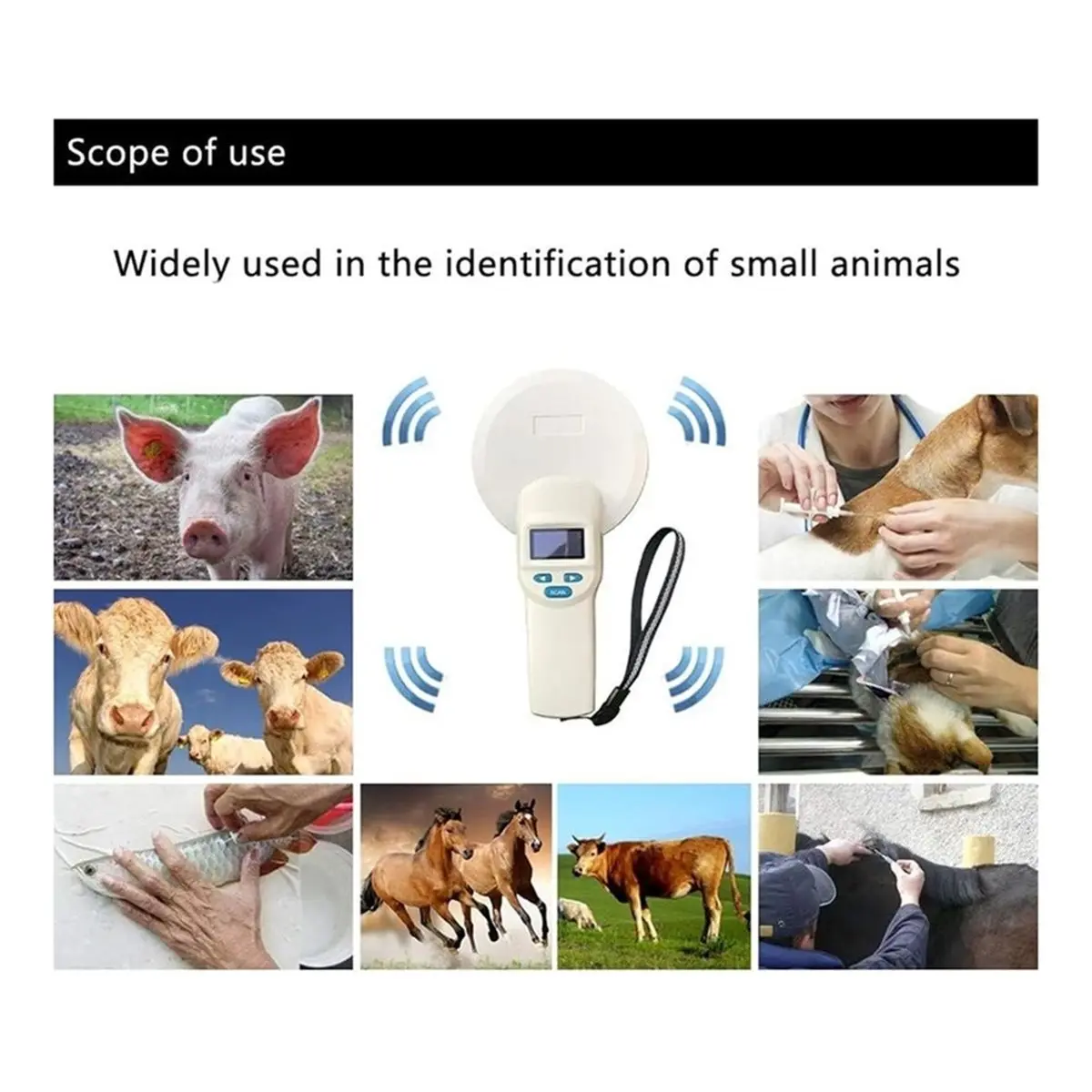 Home Tool Pet Reader Scanner, Portable Animal Chip ID Reader, Support Reading -B/EMID/ISO 11784/85 20000 Data Record