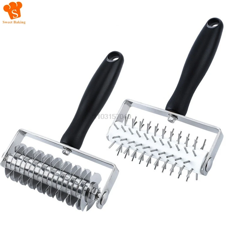 المعجنات شعرية الأسطوانة القاطع البيتزا العجين دوكر مع مقبض PP المهنية البيتزا الأسطوانة دبوس عجلة ثقب الناخس أداة المطبخ