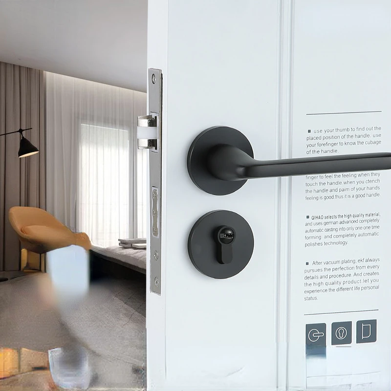 Space Aluminum Bedroom Silent Magnetic Suction Mechanical Door Aluminum Oxide Black Space Gray Mechanical Handle Lock Split Lock