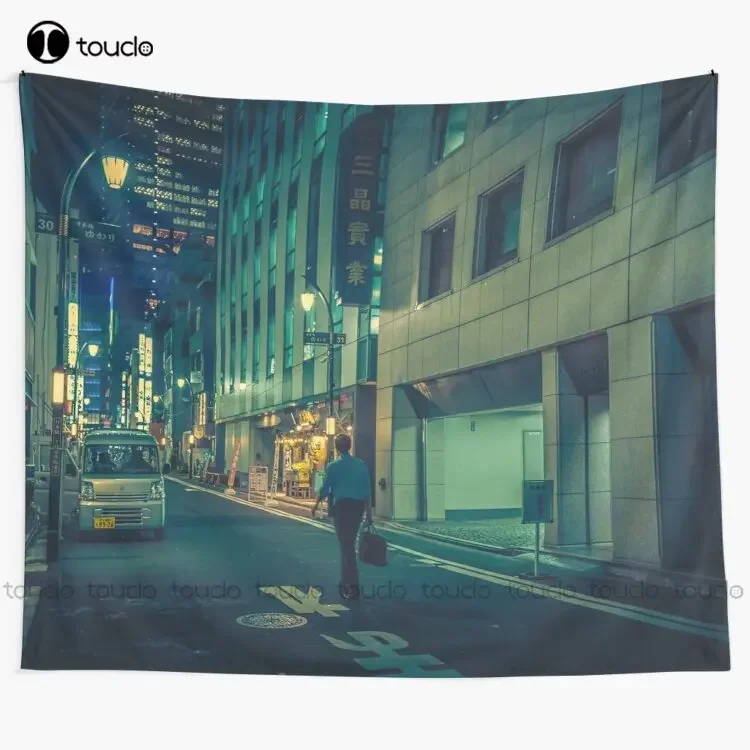 The Grid- Japan Night Photo Japan Tokyo Alley Future Tapestry Fun Tapestry Blanket Tapestry Bedroom Bedspread Decoration