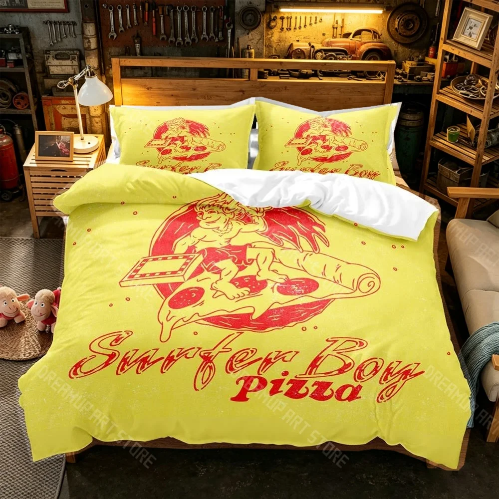 3D Printed Surfer Boy Pizza Bedding Set for Boys Girls Duvet Cover Pillowcase Twin Queen King Full Single Double Sizes