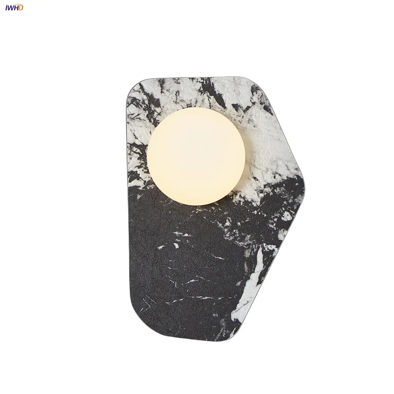 

IWHD Natural Marble LED Wall Lamp Sconce Foyer Living Room Cafe Luxury Bulgari Stone White Glass Modern Style Wall Light Fixture