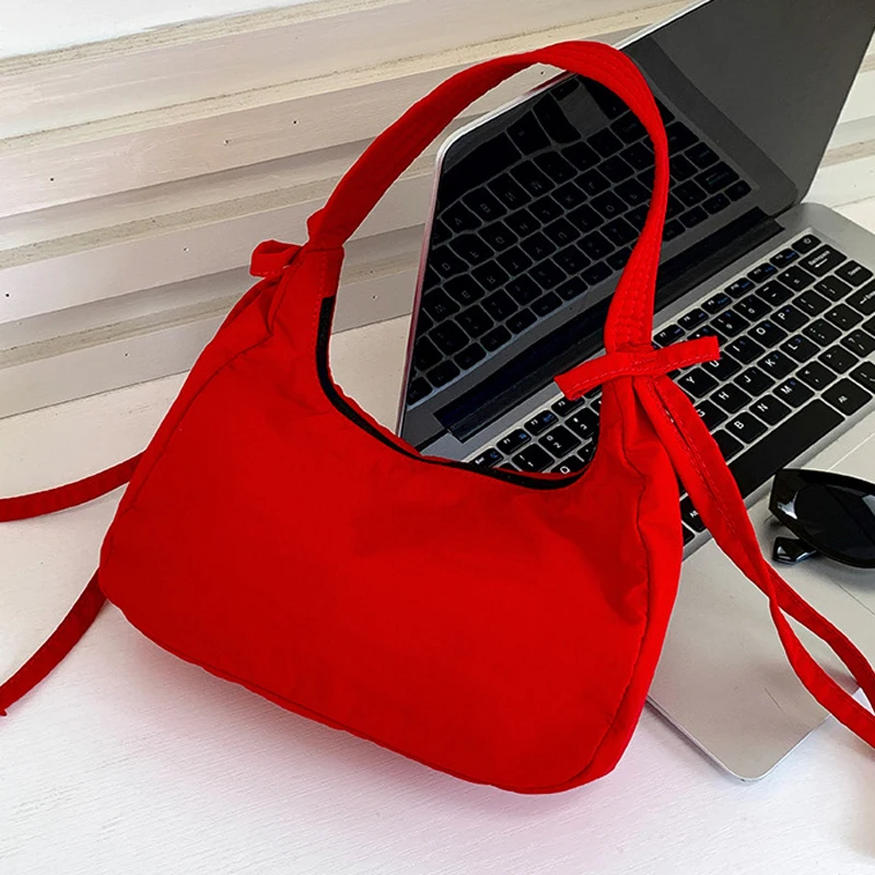 Nylon Cloth Half Moon Bags For Women Luxury Designer Handbags Purses 2024 New In Fashion Bow Decoration Soft Underarm Shoulder