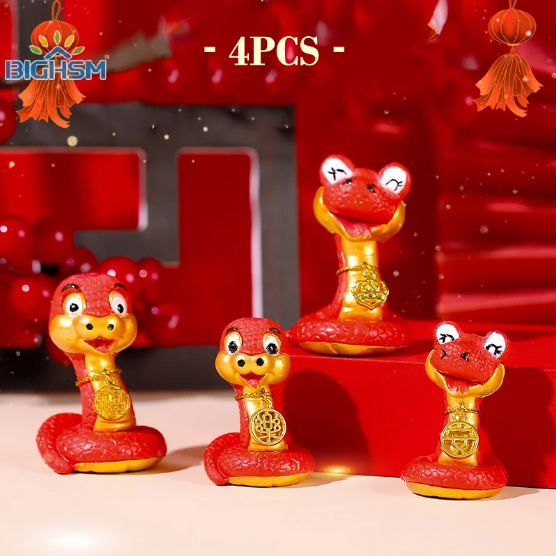 4Pcs Cute Cartoon Snake Resin Figurine Ornament Miniature Kawaii Desktop Decor Creative DIY Home Decorations Accessories Gifts
