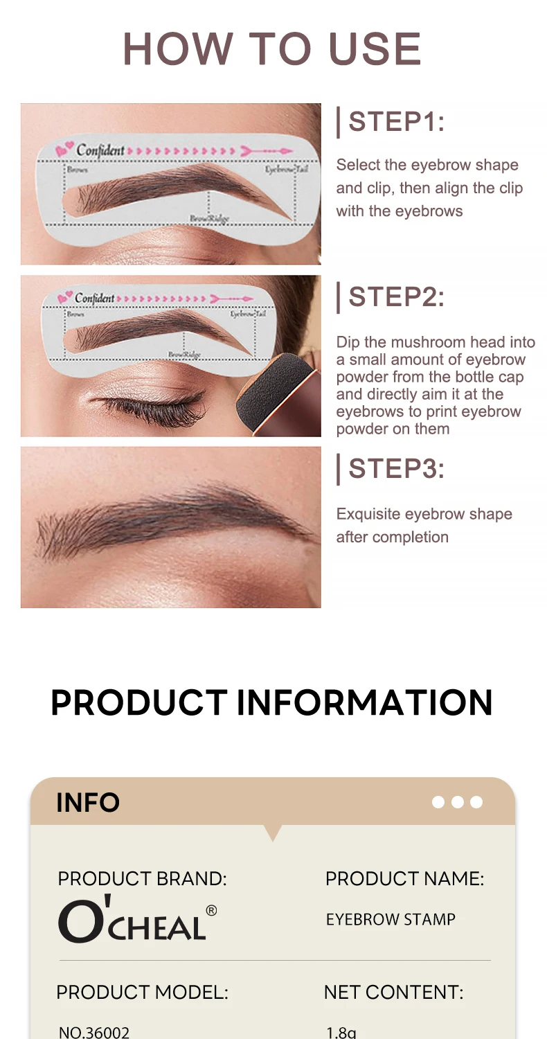 O'CHEAL One Step Augenbrauen-Stempel-Shaping-Set, Haar-Abdeckungspuder, Konturierungsstift, Haaransatz, Schattenpuder, Augenbrauenform, 10-teilig – Detail 11